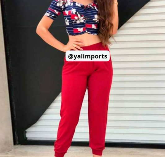 Calça feminina Malha Canelada Jogger
