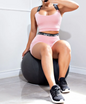 Conjunto Fitness feminino short + cropped elástic cinza rose