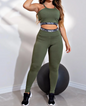 Conjunto Fitness calça legging cintura alta + cropped alcinha verde com elásticos