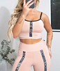 Conjunto Fitness calça legging cintura alta + cropped rose com elásticos