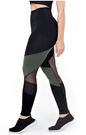 Calça legging cintura alta com detalhe em Tulê preto com verde militar