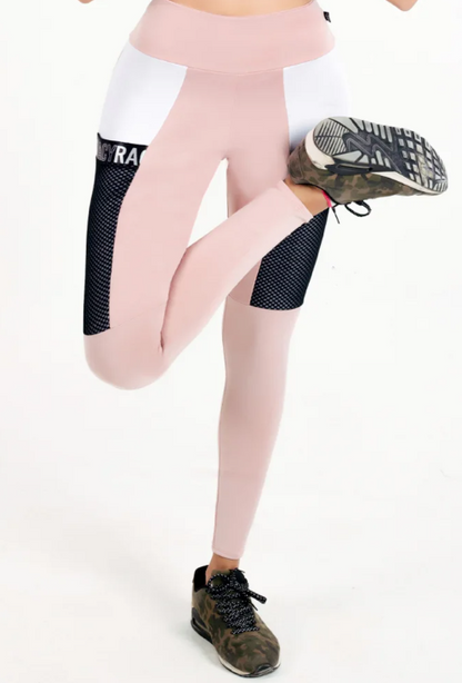 Calça legging cintura alta rose com bolso e elástico