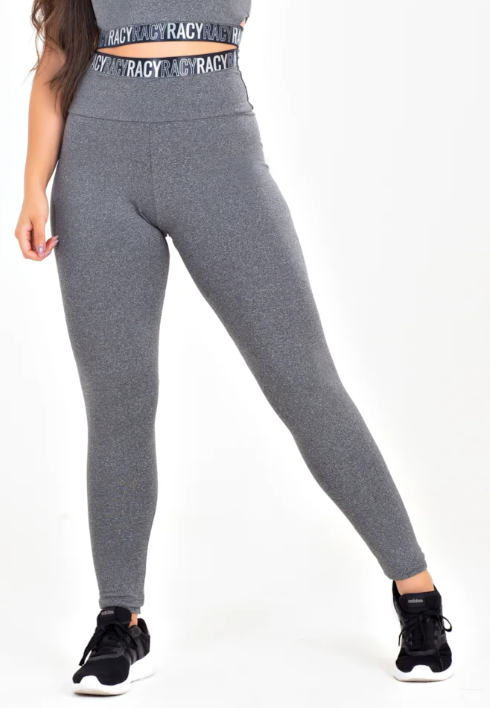 Calça legging cintura alta cinza mescla com elástico