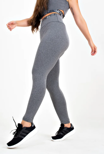 Calça legging cintura alta cinza mescla com elástico