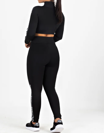 Conjunto calça legging com elástico tela Dry + cropped manga longa gola alta