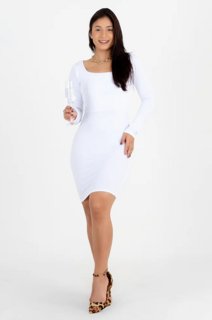 Vestido curto tubinho manga longa - Branco