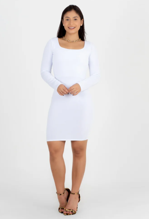 Vestido curto tubinho manga longa - Branco