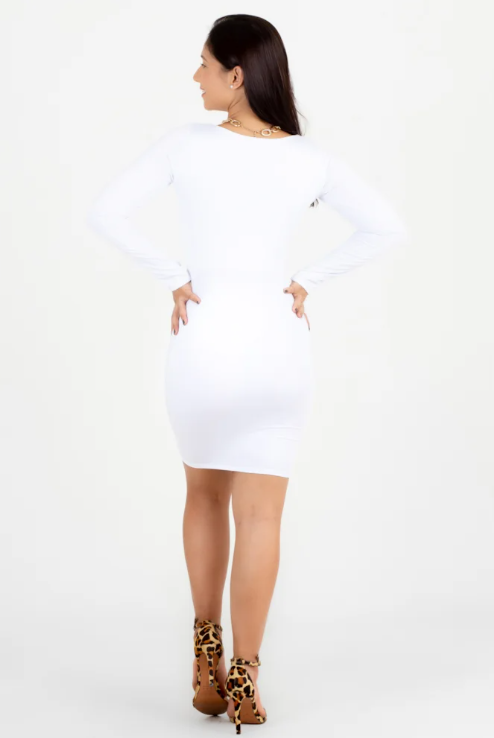 Vestido curto tubinho manga longa - Branco