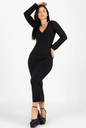 Vestido Midi manga longa com decote - Preto