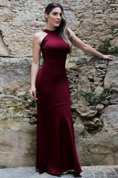 Vestido longo com detalhe no pescoço - Costa Aberta