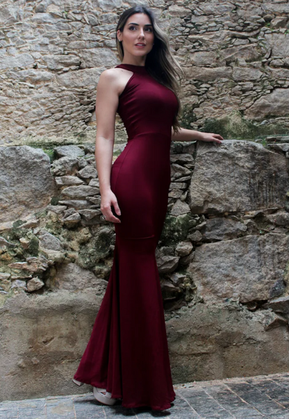 Vestido longo com detalhe no pescoço - Costa Aberta