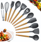 Kit 12 Peças - Utensílios de silicone e madeira - Premium