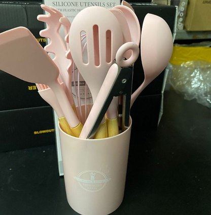 Kit 12 Peças - Utensílios de silicone e madeira - Premium