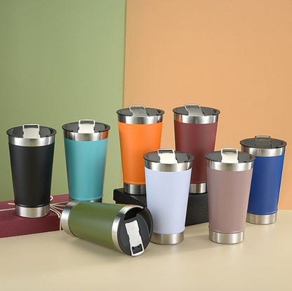 Copo térmico 502ml c/ abridor e tampa Inox - Bebidas geladas e quentes