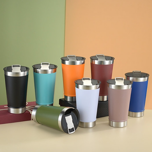 Copo térmico 502ml c/ abridor e tampa Inox - Bebidas geladas e quentes