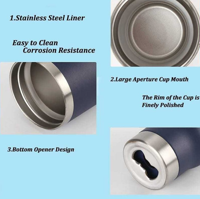 Copo térmico 502ml c/ abridor e tampa Inox - Bebidas geladas e quentes