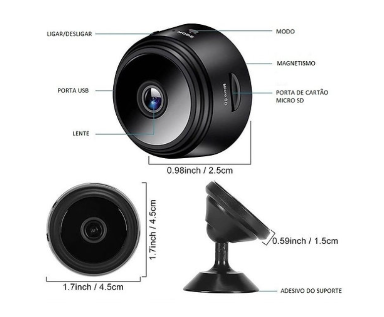 Mini câmera de segurança - A9 Original S/ Fio c/ Suporte HD