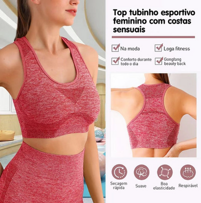 Kit 2 Peças Fitness calça legging levanta Bumbum + Top