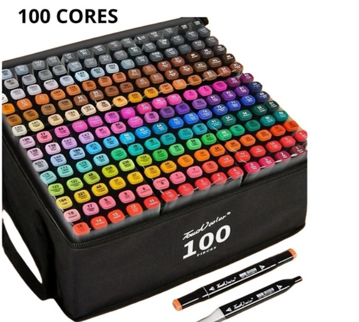 Kit 100 canetinhas coloridas (Ponta Dupla)