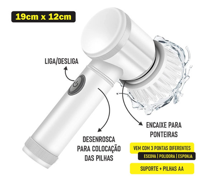 Escova elétrica de limpeza GIRATÓRIA (Sem fio - Multiuso 5 em 1 Usb)