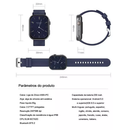 Smartwatch Peje ZW03 Ultra - A prova d'água - Dourado
