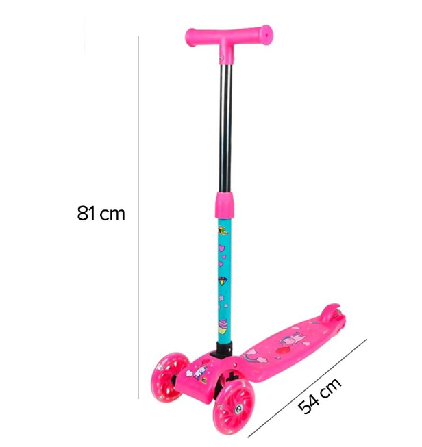 Patinete infantil menina 3 rodas - Com luz nas rodas