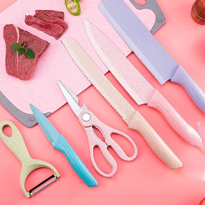 Kit - Jogo de facas, tesoura e descascador - Colors