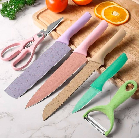Kit - Jogo de facas, tesoura e descascador - Colors