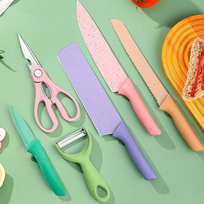 Kit - Jogo de facas, tesoura e descascador - Colors