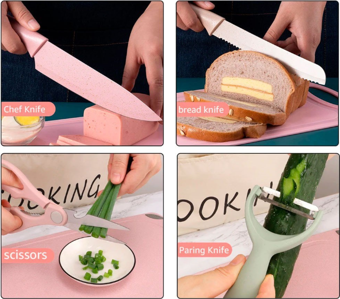 Kit - Jogo de facas, tesoura e descascador - Colors