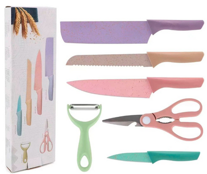 Kit - Jogo de facas, tesoura e descascador - Colors