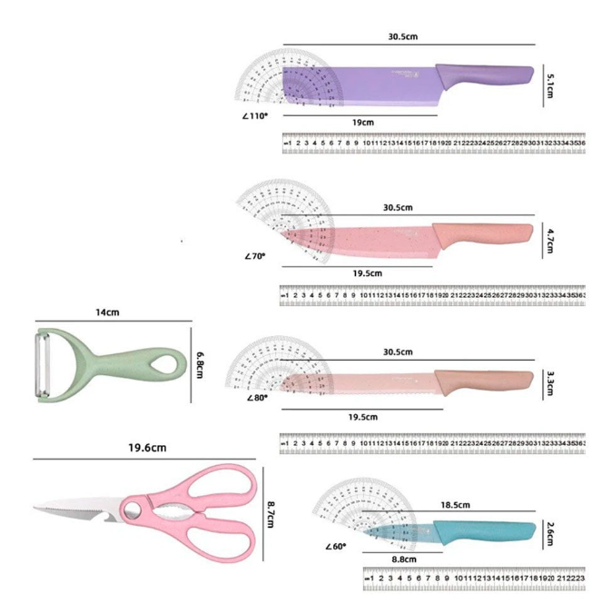 Kit - Jogo de facas, tesoura e descascador - Colors