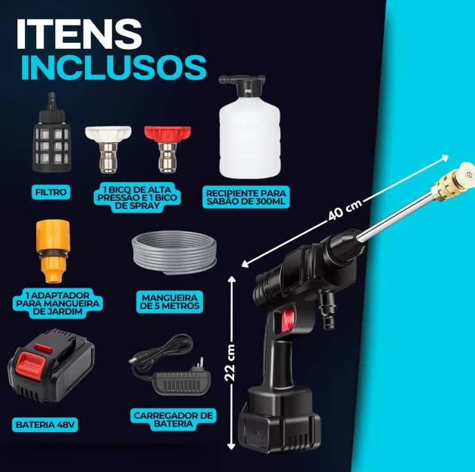 Lavadora de alta pressão Portátil e Recarregável