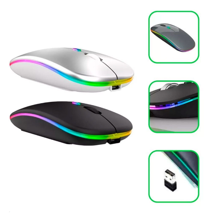 Mouse Wireless recarregável com Led Rgb 2.4 Ghz - Sem Fio