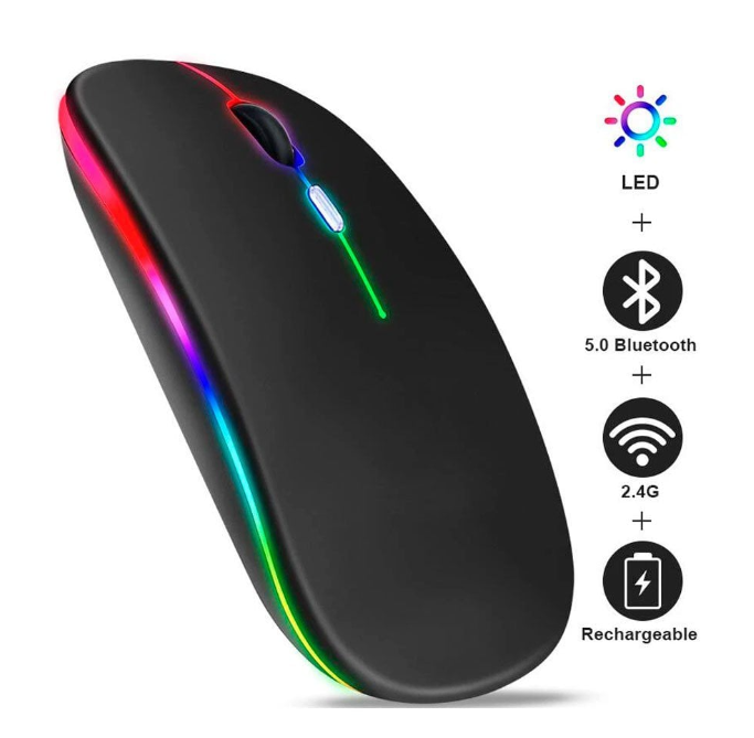Mouse Wireless recarregável com Led Rgb 2.4 Ghz - Sem Fio
