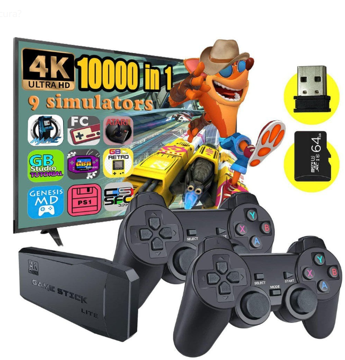 Vídeo Game Stick 4K 10 mil jogos - 2 Controles sem Fio