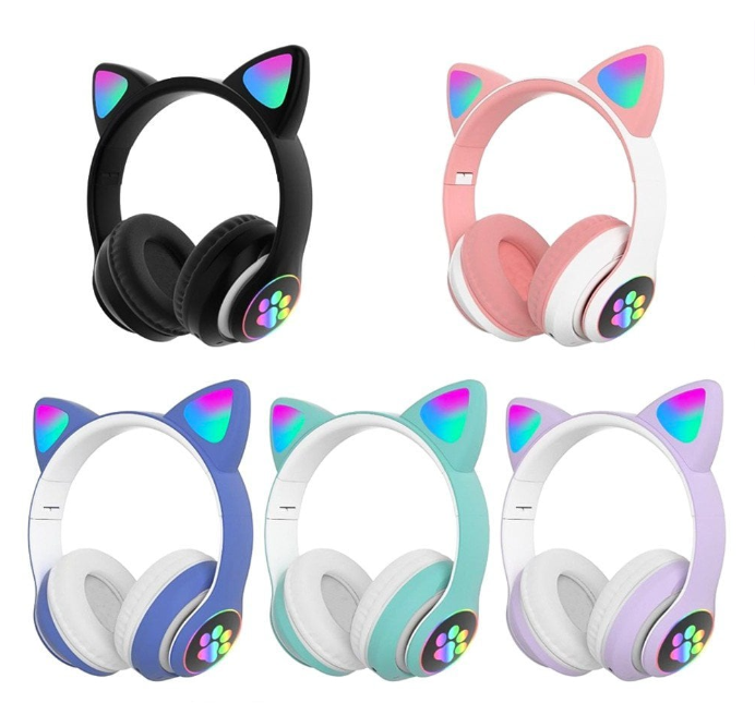 Fone de ouvido Headset com Luzes RGB 100mAh - Orelha de Gatinho