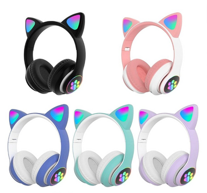 Fone de ouvido Headset com Luzes RGB 100mAh - Orelha de Gatinho