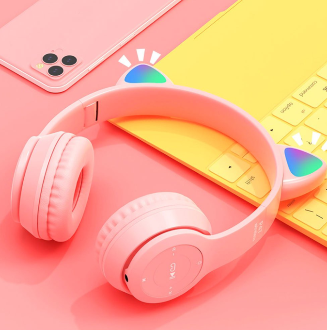 Fone de ouvido Headset com Luzes RGB 100mAh - Orelha de Gatinho