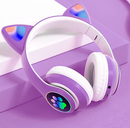 Fone de ouvido Headset com Luzes RGB 100mAh - Orelha de Gatinho