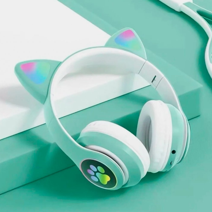 Fone de ouvido Headset com Luzes RGB 100mAh - Orelha de Gatinho
