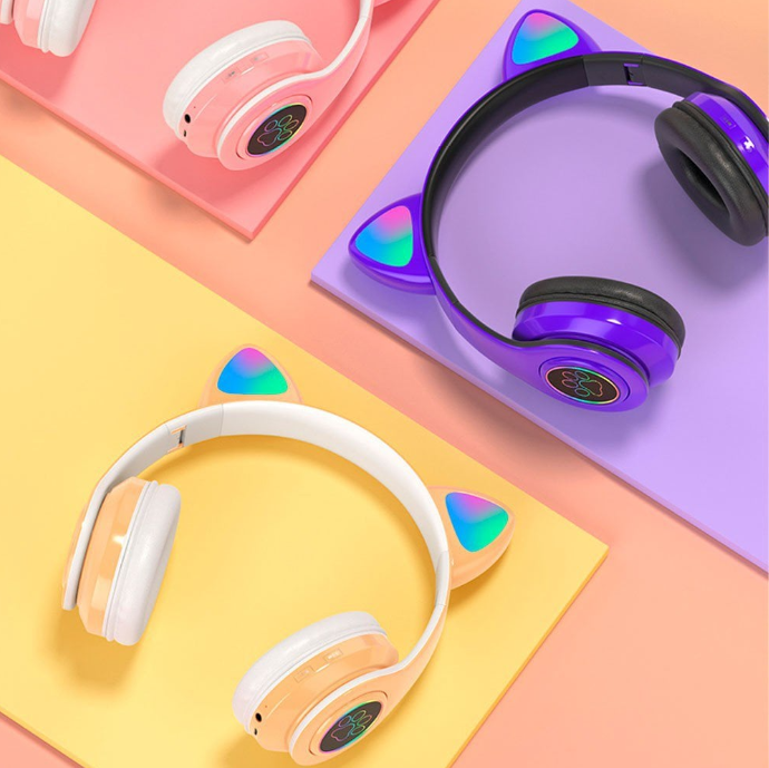 Fone de ouvido Headset com Luzes RGB 100mAh - Orelha de Gatinho