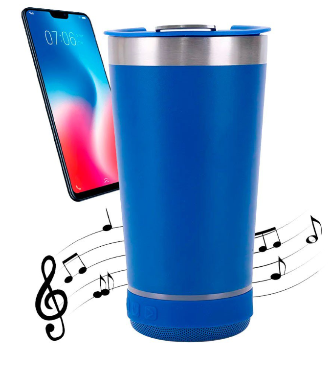 Copo térmico 470ml COM CAIXA DE SOM - Bluetooth com Luz