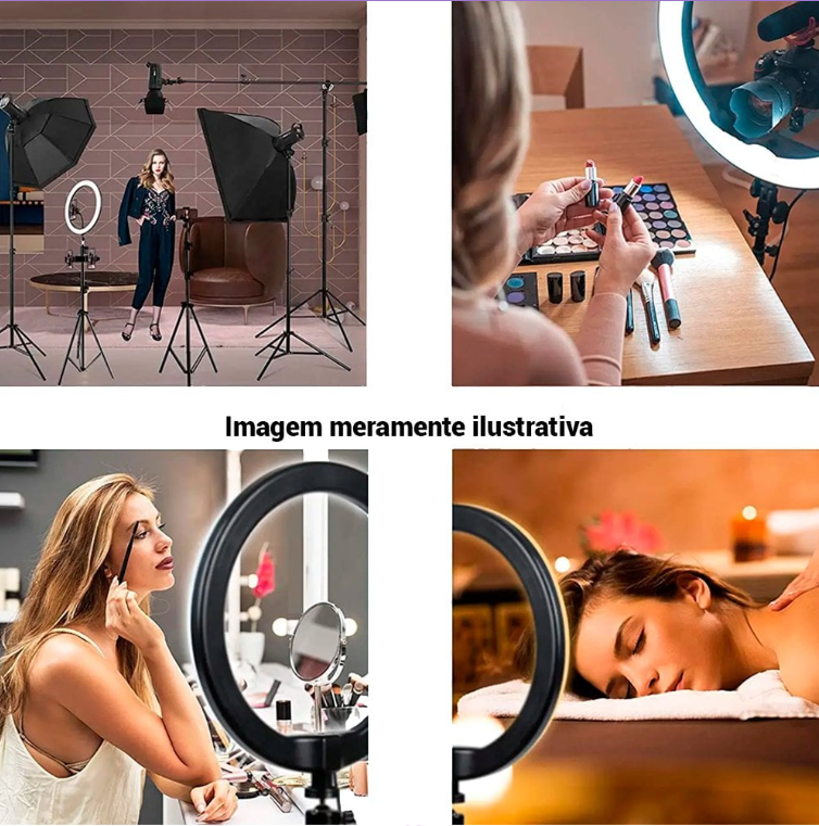 Tripé de luz 2,1m - Ring Light de Led 10 polegadas 26cm - Profissional