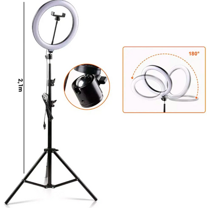 Tripé de luz 2,1m - Ring Light de Led 10 polegadas 26cm - Profissional