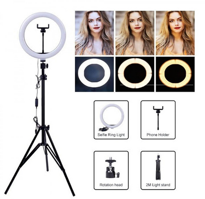 Tripé de luz 2,1m - Ring Light de Led 10 polegadas 26cm - Profissional