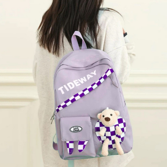 Mochila Feminina escolar com Laço e Ursinho - ROXA