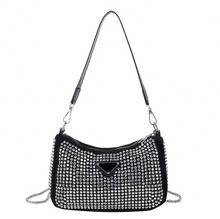 Bolsa Feminina pequena - Brilho Strass com corrente - Blogueira