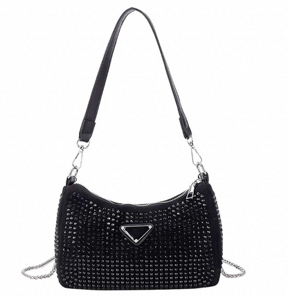 Bolsa Feminina pequena - Brilho Strass com corrente - Blogueira