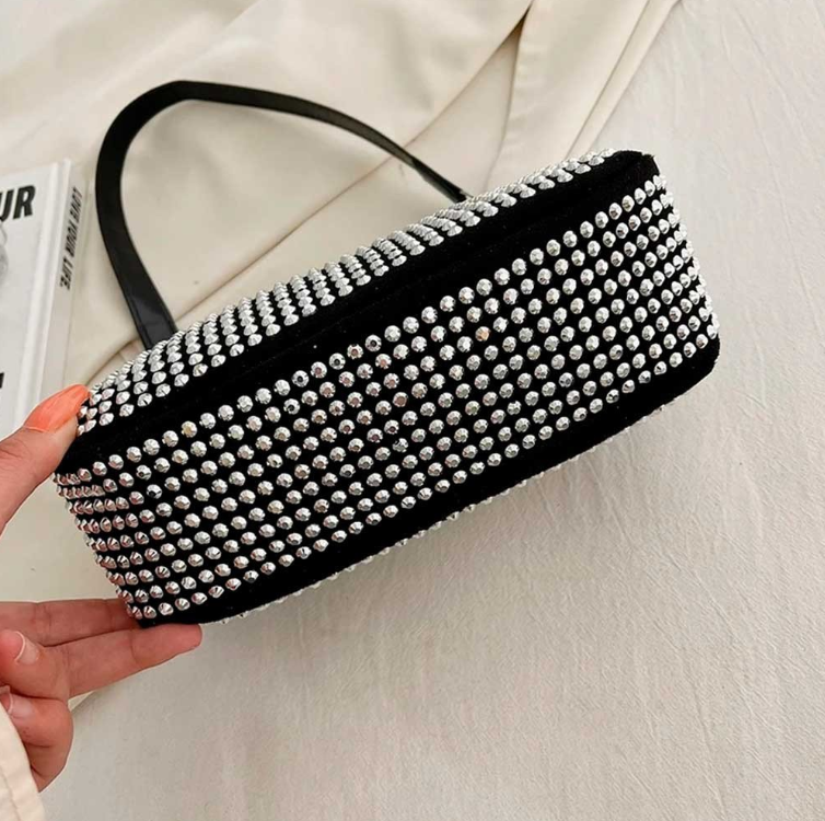 Bolsa Feminina pequena - Brilho Strass com corrente - Blogueira